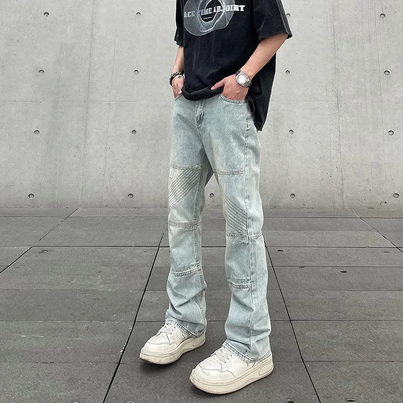 Washed Distressed Stitched Jeans