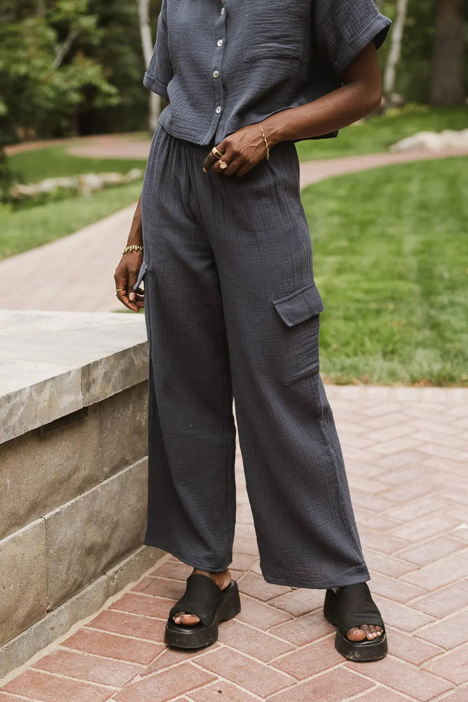 Benji Cotton Gauze Pants in Slate Blue - FINAL SALE