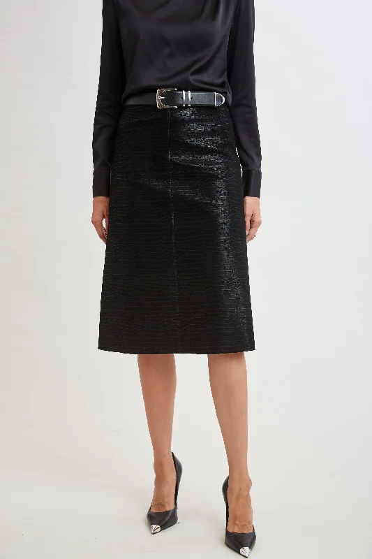 Croco Embossed Vegan Leather Midi Skirt