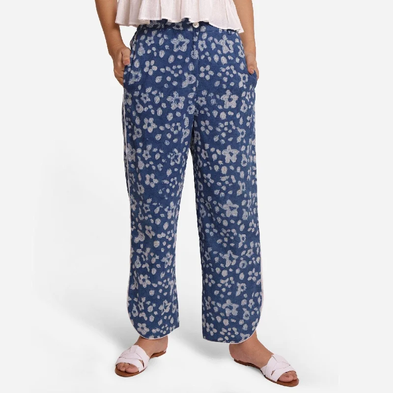 Indigo Floral Cotton Block Printed High-Rise Pant