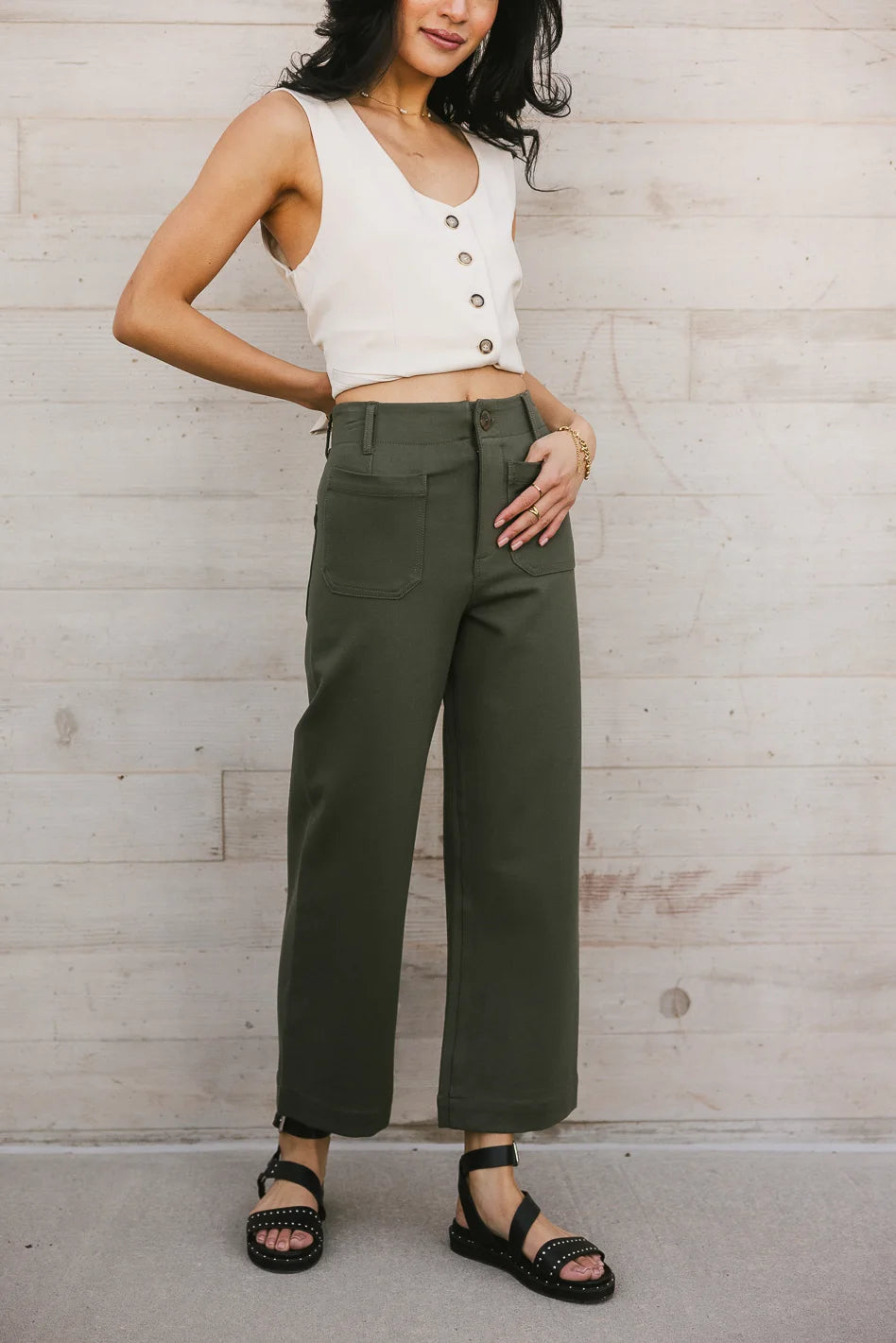 Sadie Wide Leg Pants in Olive - FINAL SALE