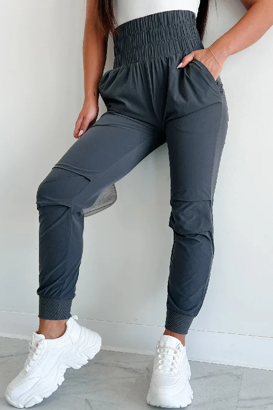 Thrill Of The Game High Waist Joggers (Charcoal)