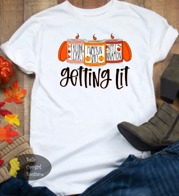 Getting Lit Pumpkin Spice Fall Candles Funny T-Shirt