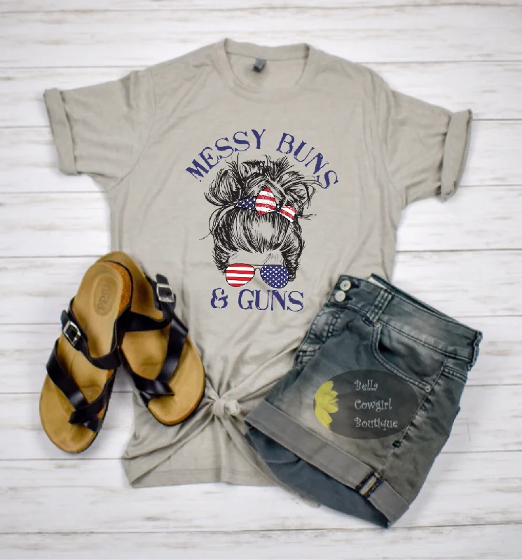 Messy Bun And Guns Country Shooting Second Amendment T-Shirt