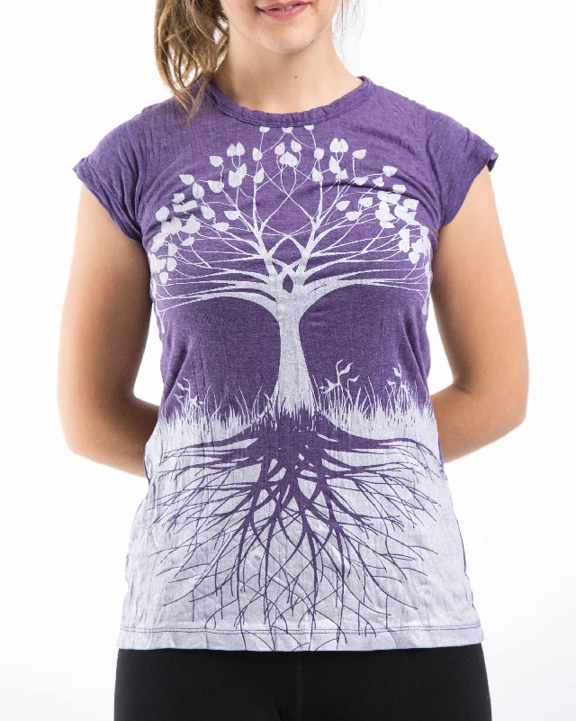 Womens Tree of Life T-Shirt in Silver on Purple