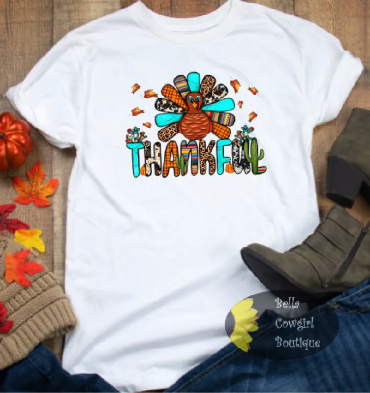 Thankful Cow Print Leopard Turkey Country Thanksgiving T-Shirt