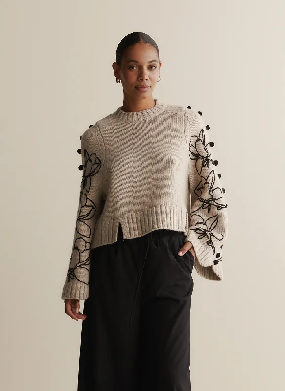 Adele Wool Embroidery Knit | Stone Marle Black