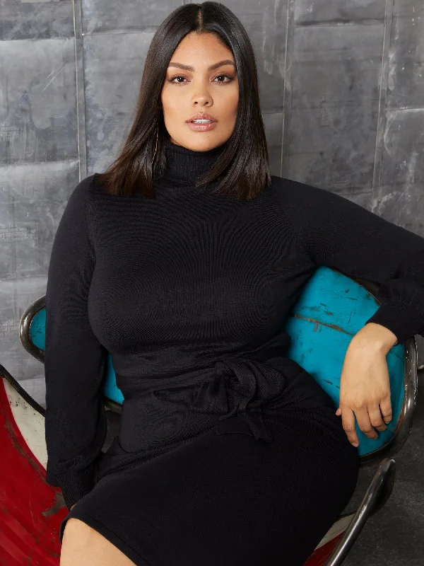 Belted Turtleneck Sweater