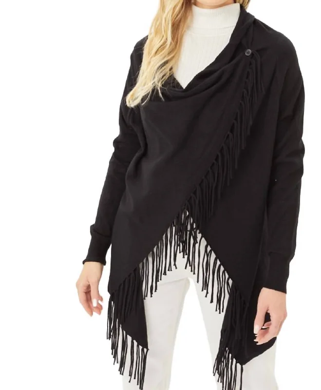 Fringed Wrap Top In Black