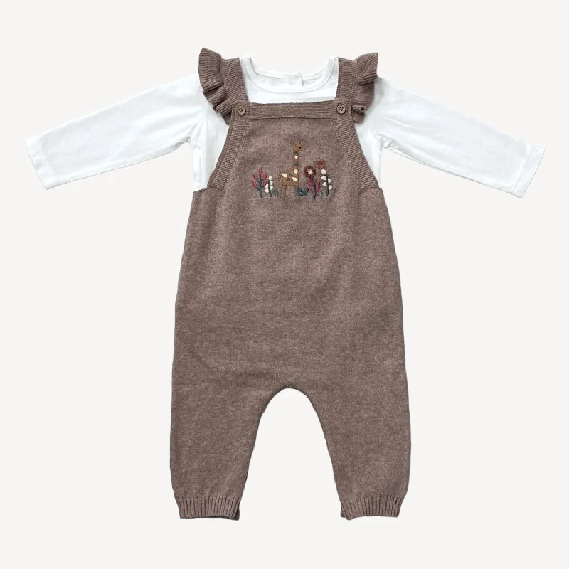 Giraffe Embroidered Ruffle Baby Overall Set (Organic)