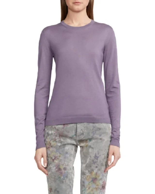 Long Sleeve Cashmere Crewneck In Lilac