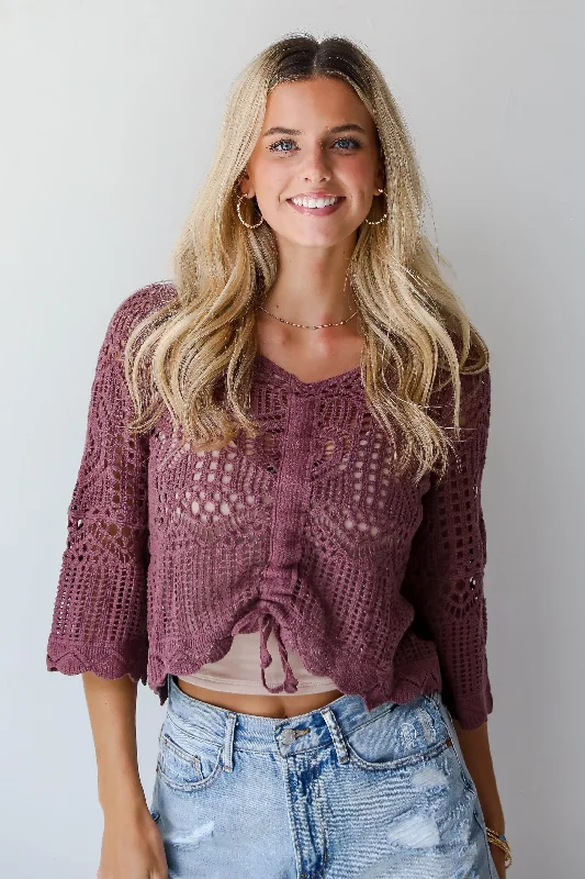 Modern Status Plum Crochet Knit Top