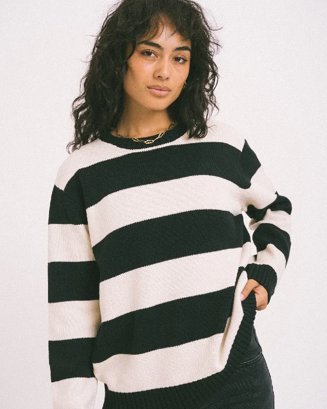 Alina O-neck Knit Stripe Eggnog Black