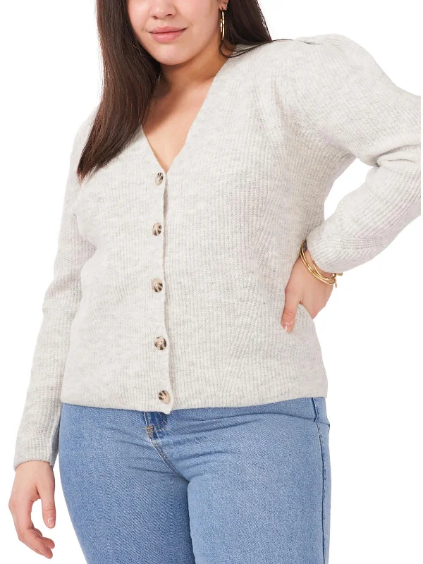 Plus Womens Warm Puff Sleeves Button-Up