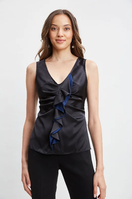 Silk Satin Sleeveless Ruffle Top