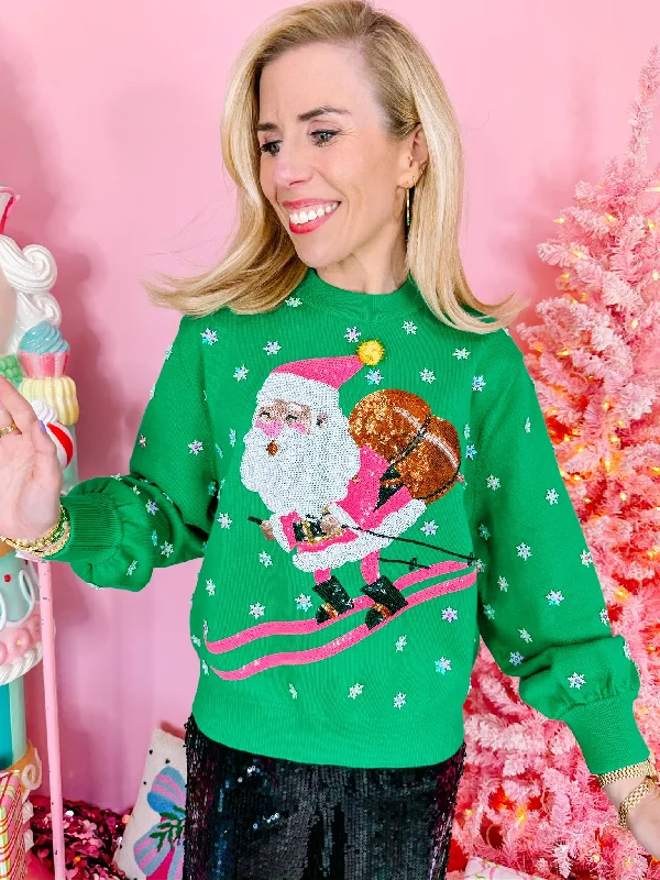 SANTA SKIING SWEATER - GREEN