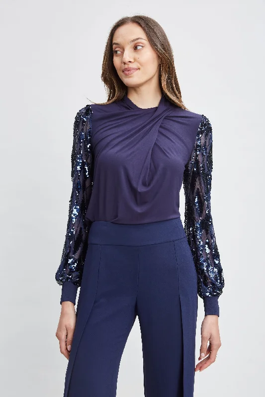 Sequin Sleeve Twist Neck Knit