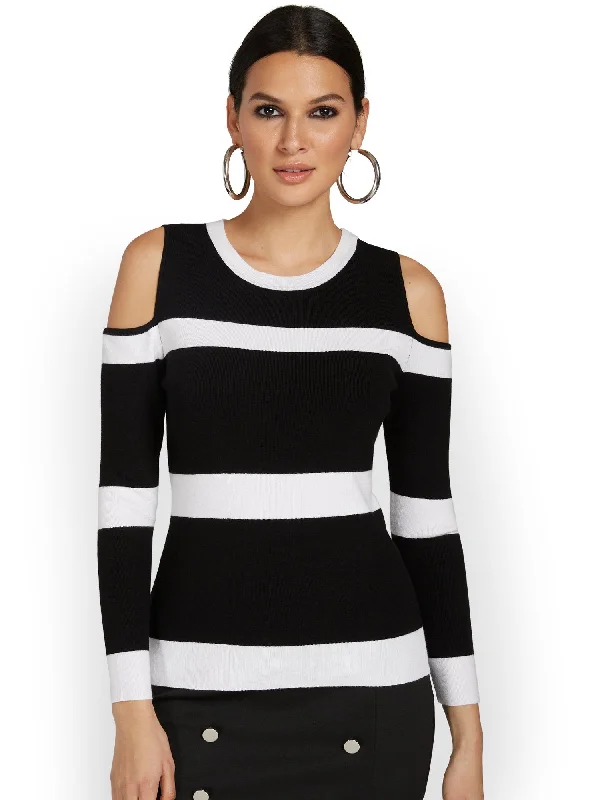 Striped Cold-Shoulder Sweater