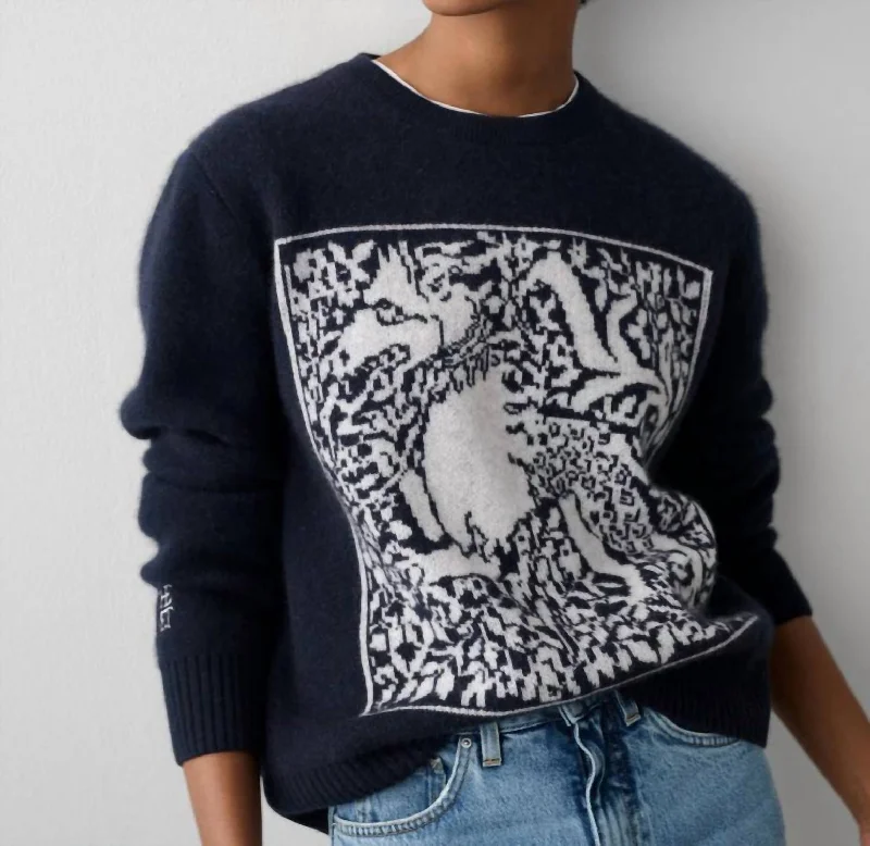 Tapestry Dragon Crew Neck In Navy/white