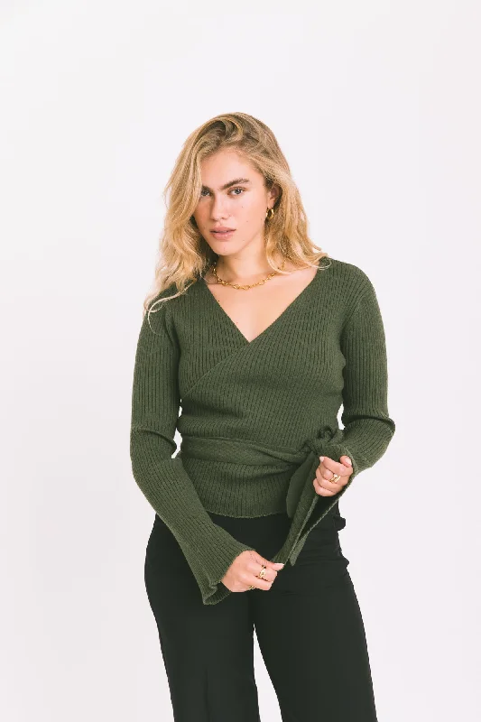 TILTIL Winny Wrap Knit Flare Army Green