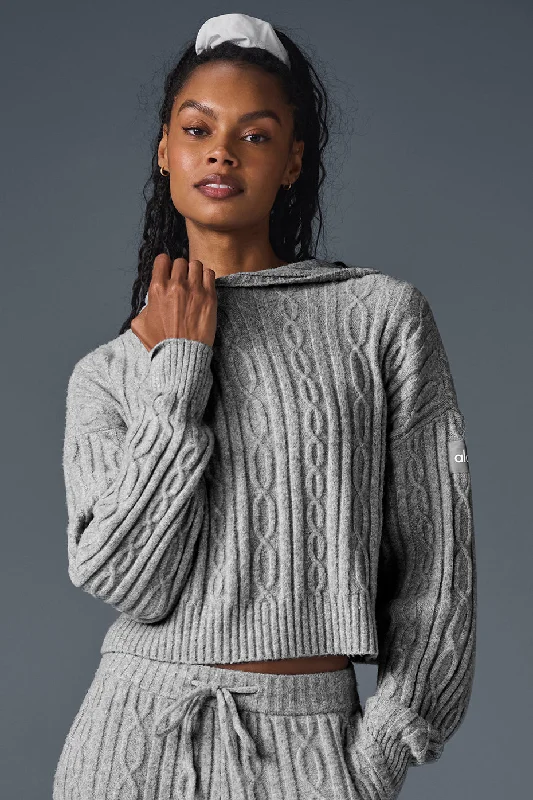 Cable Knit Winter Bliss Hoodie - Athletic Heather Grey