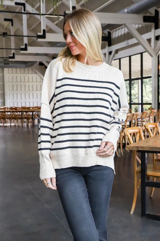 Zoie Oversized Striped Sweater, Ecru