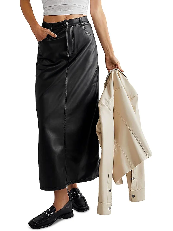 City Slicker Womens Faux Leather Long Maxi Skirt