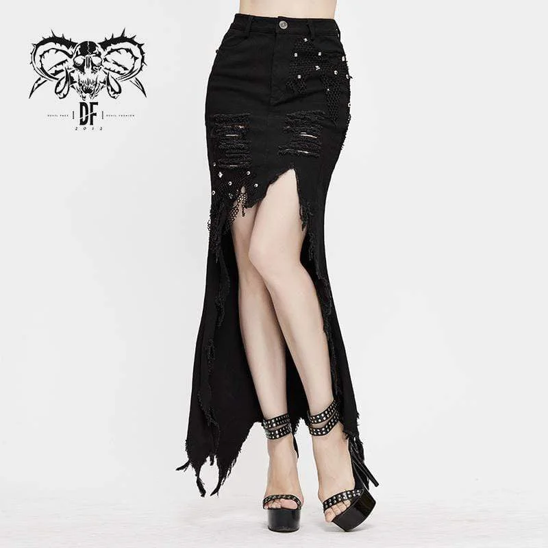 Women's Gothic Ripped Irregular Skirts With Rivets