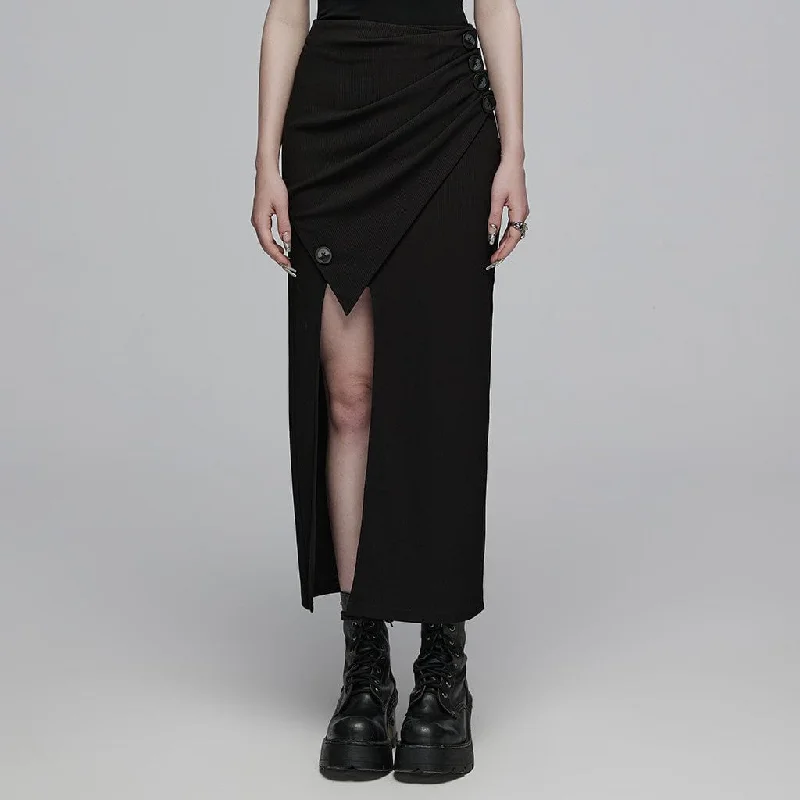 Women's Gothic Ruched Button Split Skirt