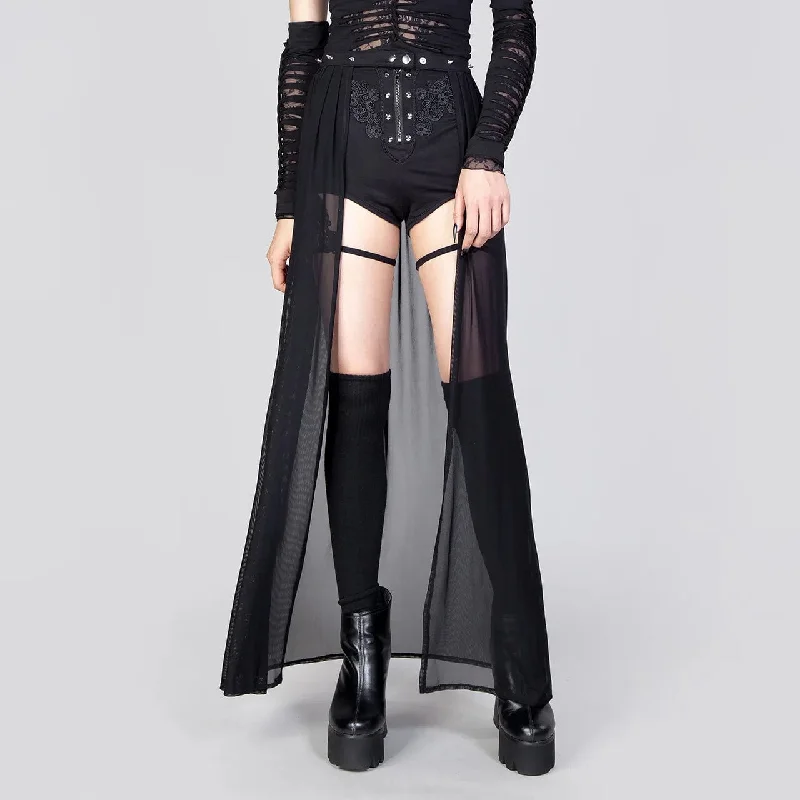 Women's Gothic Studded Ruffled Mesh Overskirt