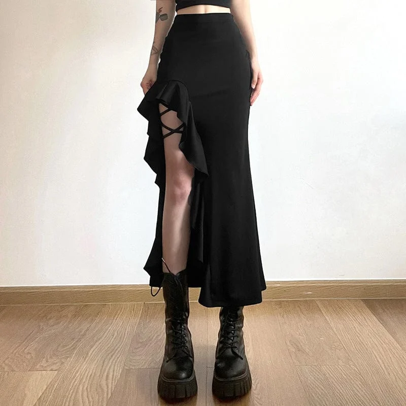 Women's Punk Irregular Ruffled Split Skirt