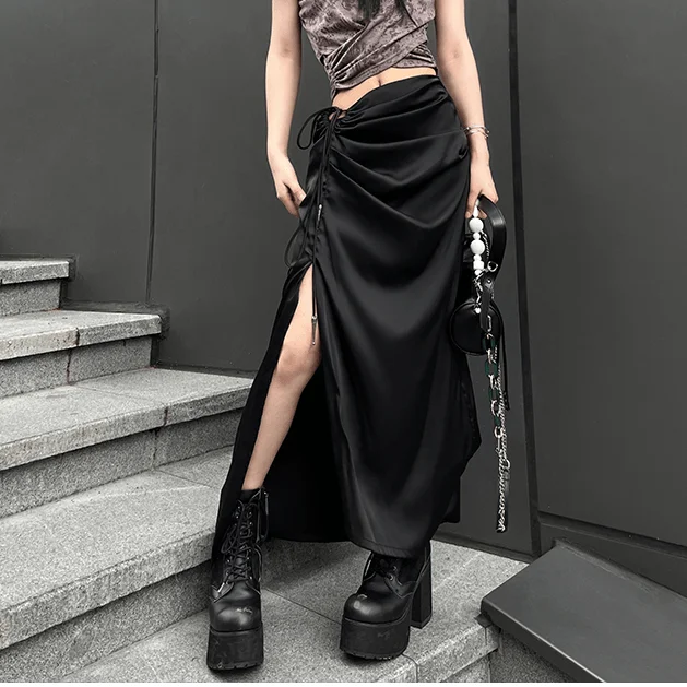 Women's Punk Irregular Split Drawstring Skirt