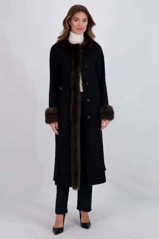 CASHMERE SHORT COAT WITH SABLE TRIM