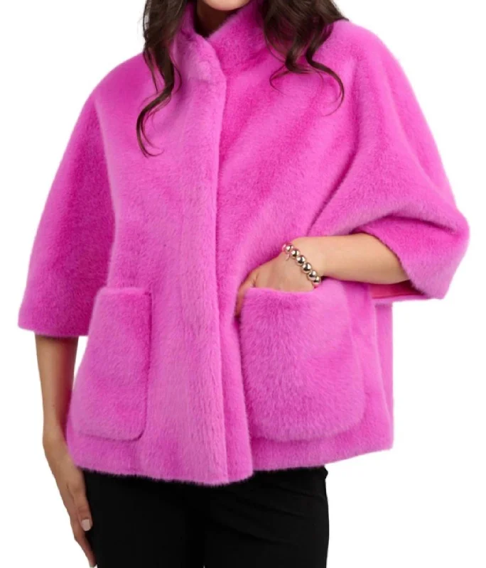 Faux Capelet Jacket In Fuchsia