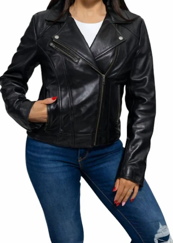 Genuine Leather Rock Star Jacket In Black