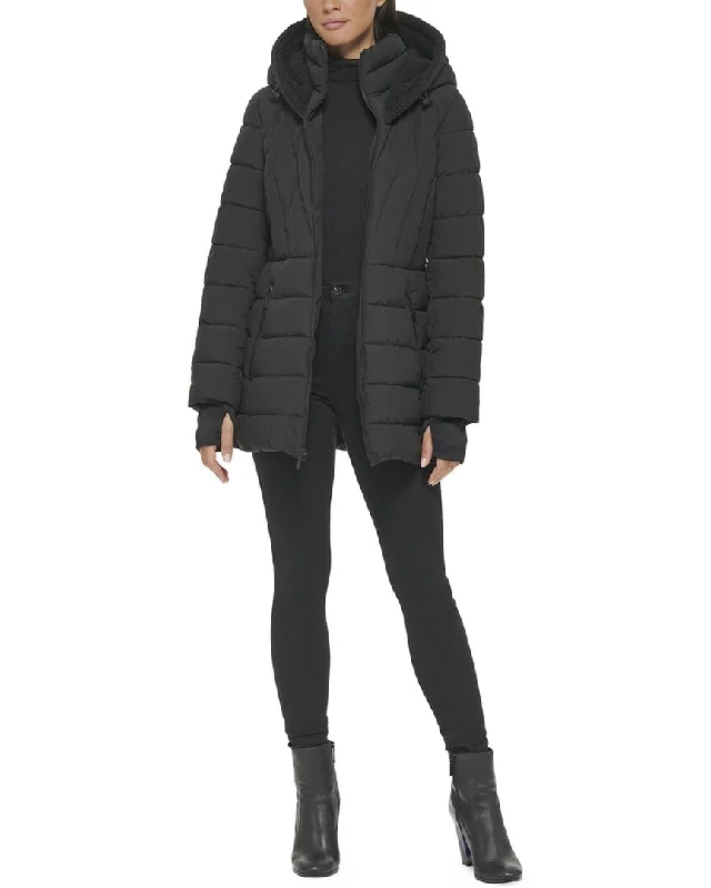 Kenneth Cole Belted Stretch Puffer Coat