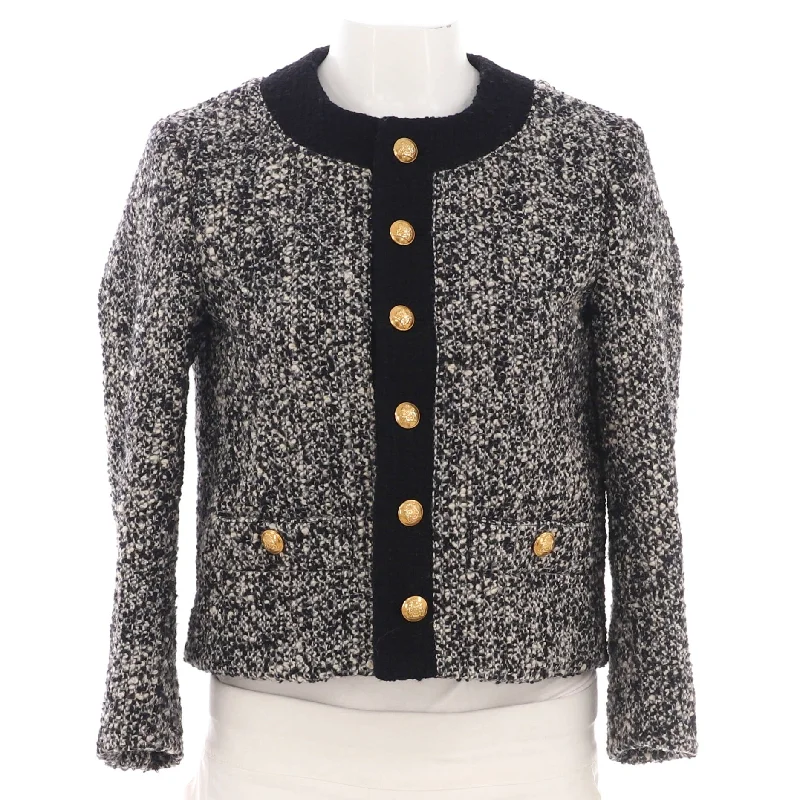 Women's Button Up Collarless Evening Jacket Tweed