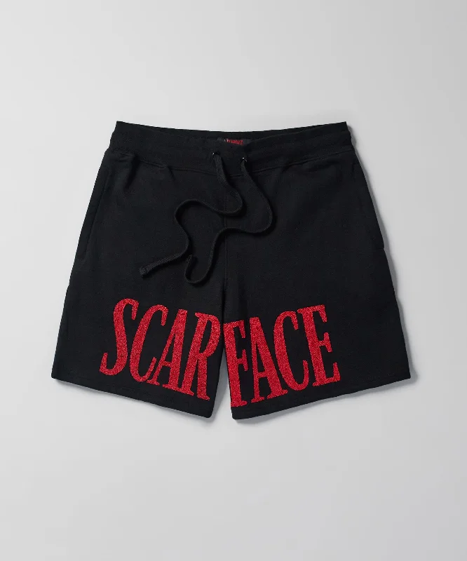 Scarface Fleece Glitter Sugar Print Shorts - Black