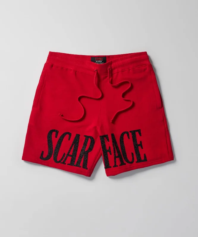 Scarface Fleece Glitter Sugar Print Shorts - Red