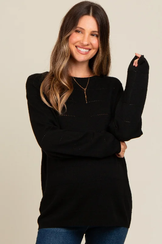 Black Knit Stitch Detail Long Sleeve Maternity Sweater Top