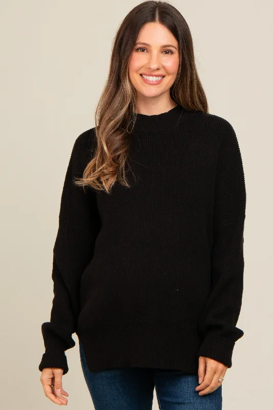 Black Mock Neck Basic Maternity Sweater