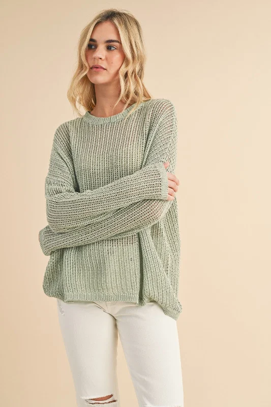 Light Olive Open-Knit Sweater