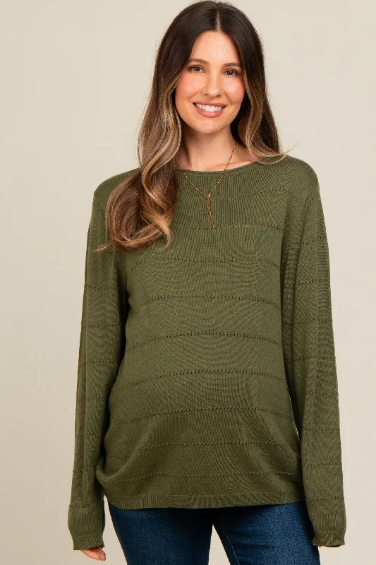 Olive Knit Stitch Detail Long Sleeve Maternity Sweater Top