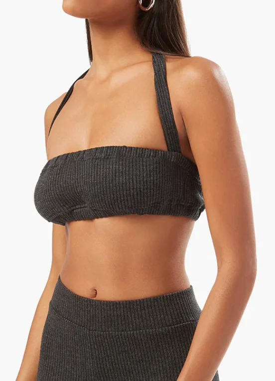 Ribbed Tie Halter Bra Top