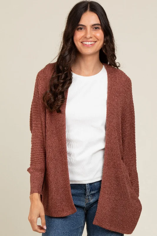 Rust Knit Open Front Cardigan