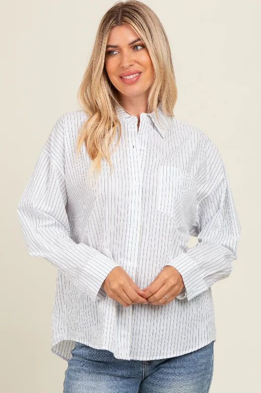 White Striped Button Down Top