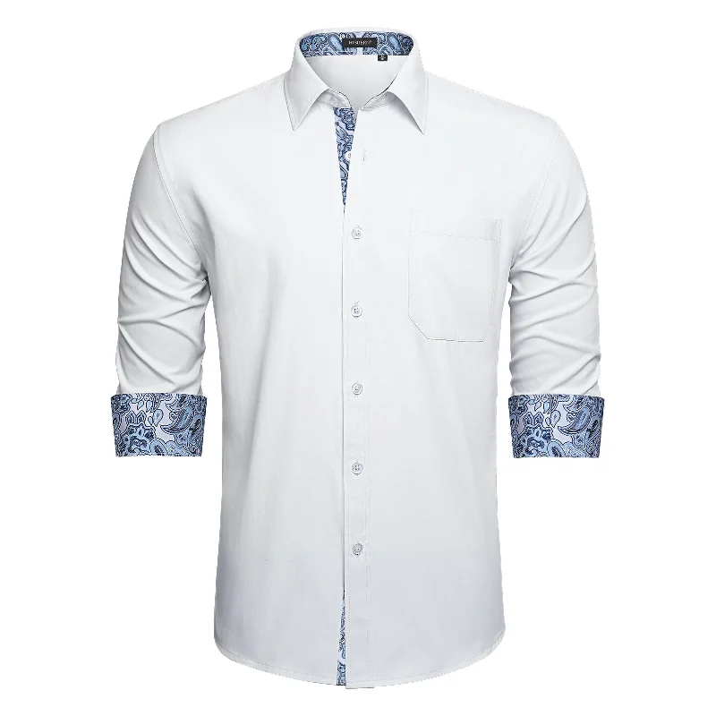 Men's White Dress Shirt with Pocket - WHITE/PAISLEY