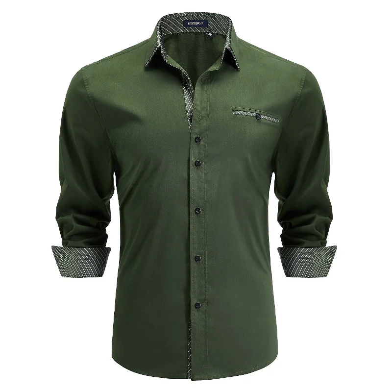 Men's Patchwork Dress Shirt with Pocket - A-01 ARMY GREEN