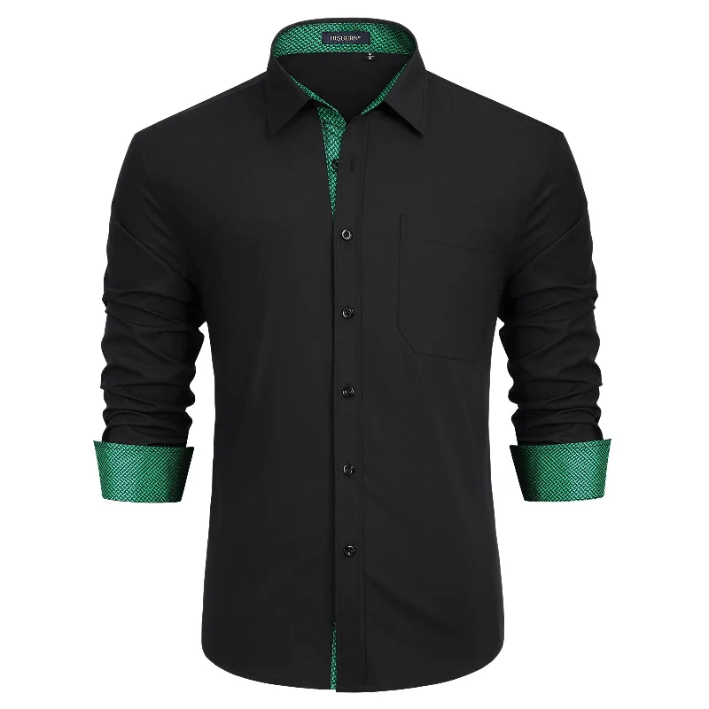 Men's Patchwork Dress Shirt with Pocket - A-BLACK