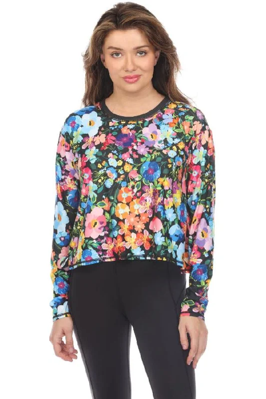 Johnny Was Bee Active Wild Bloom Long Sleeve Stem Hem Tee With Keyholes A6524